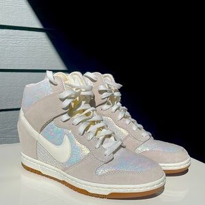Nike Dunk Sky Hi size 8.5 white/iridescent hi-heeled sneaker